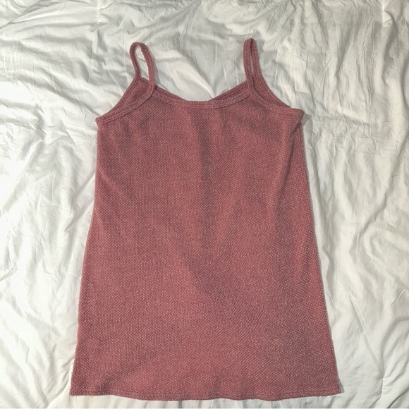 First Love | V Neck Twist Front Knit Sweater Tank Top Cami Pink Dusty Rose - Picture 5 of 11